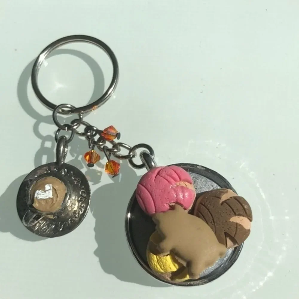 Adorable keychain with donuts and a cappuccino and crystals
